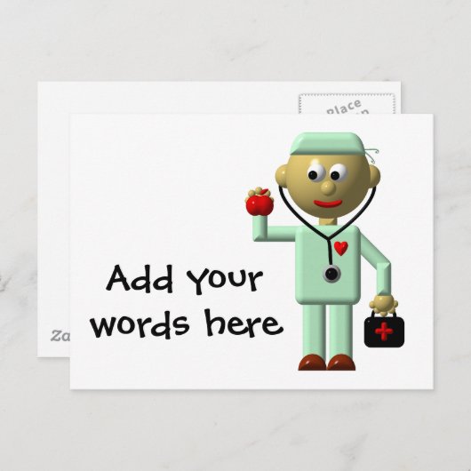 Appleおよび医療バッグ付き医師 ポストカード (正面/裏面)