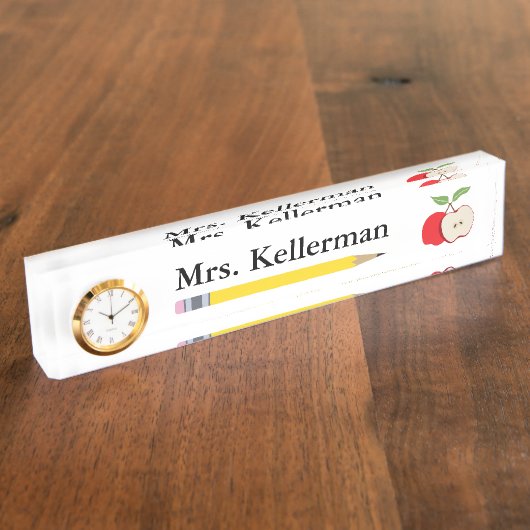 Appleおよび鉛筆の先生の名前 デスクネームプレート (側面)