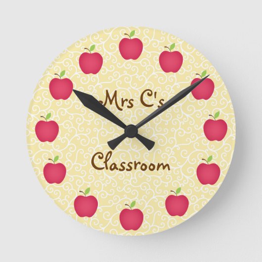 Appleのパーソナライズで赤い教室 ラウンド壁時計 (正面)