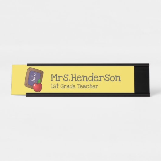 Appleの先生を含む黒板の数学 デスクネームプレート (正面)