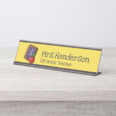 Appleの先生を含む黒板の数学 デスクネームプレート (正面)