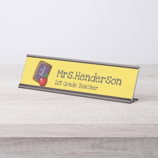Appleの先生を含む黒板の数学 デスクネームプレート (正面)