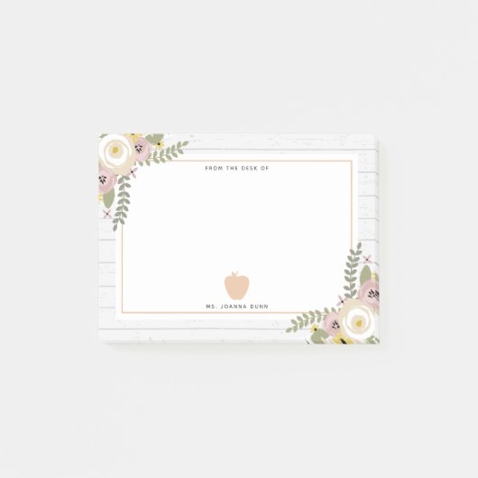 Appleの挨りだらけの花の灰色の木製のピンクの先生 ポストイット (正面)