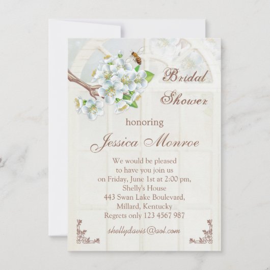Appleの花および蜂のブライダルシャワー 招待状 (正面)