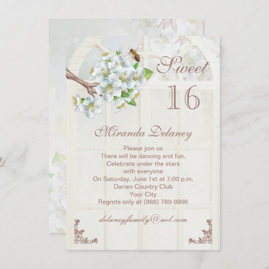 Appleの花および蜂の菓子16の招待状 招待状 (正面/裏面)