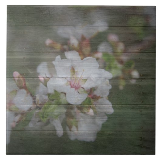 Appleの花および風化させた木 タイル (正面)