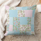 Appleの花のピンクおよび青い花のフェイクなパッチワーク クッション (ブランケット)