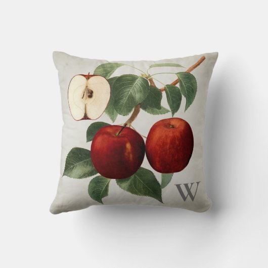 Appleの赤い植物の水彩画のモノグラムのなイニシャル クッション (裏面)