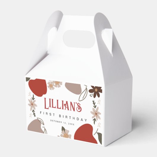 Appleをテーマにした誕生日またはベビーシャワー フェイバーボックス (正面サイド)