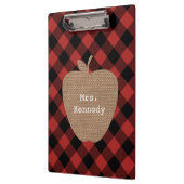 Appleバッファローの格子縞のバーラップのパーソナライズな先生 クリップボード (左)