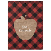 Appleバッファローの格子縞のバーラップのパーソナライズな先生 クリップボード (裏面)