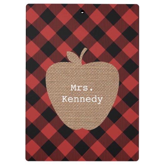 Appleバッファローの格子縞のバーラップのパーソナライズな先生 クリップボード (裏面)