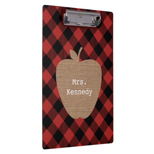 Appleバッファローの格子縞のバーラップのパーソナライズな先生 クリップボード (右)