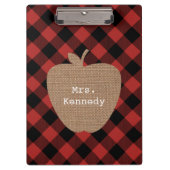 Appleバッファローの格子縞のバーラップのパーソナライズな先生 クリップボード (正面)