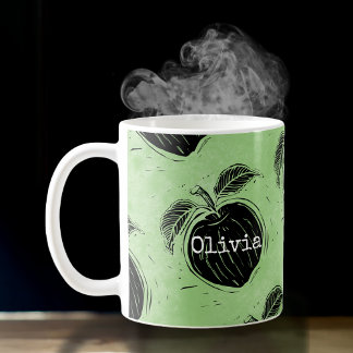 Appleパター素朴ンの木版画 コーヒーマグカップ