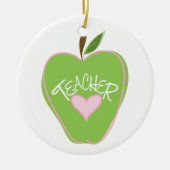 Apple及びハートの先生の緑のオーナメント セラミックオーナメント (正面)