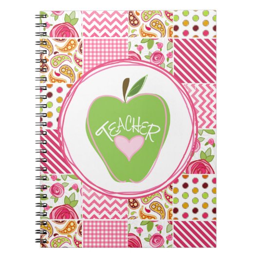Apple及びパッチワークの先生の緑のノート ノートブック (正面)