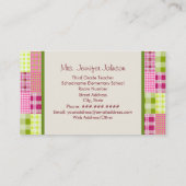 Apple及びマドラスの刺激を受けたな格子縞の緑の先生 名刺 (裏面)