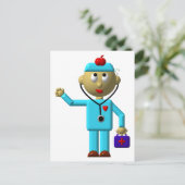 Apple間抜けを頭に乗せた医師と医療バッグ ポストカード (スタンド正面)