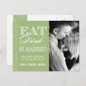 Apple かわいらし Green Damask日付を保存 案内ポストカード (正面/裏面)