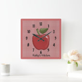Apple (赤い) スクエア壁時計 (ホーム)