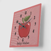 Apple (赤い) スクエア壁時計 (傾斜)