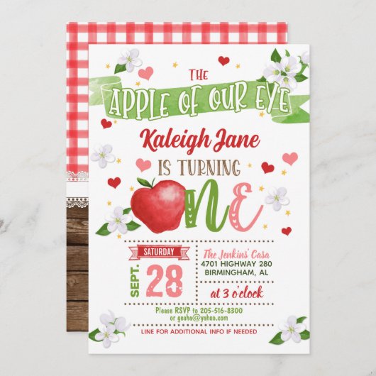 Apple 1st誕生日招待状- Apple of Our Eye 招待状 (正面/裏面)