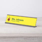 Apple ABC 123黄色の先生の名前と役職 デスクネームプレート (正面)
