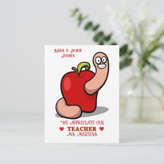 Apple Add Nameの先生評価ワーム ポストカード (スタンド正面)