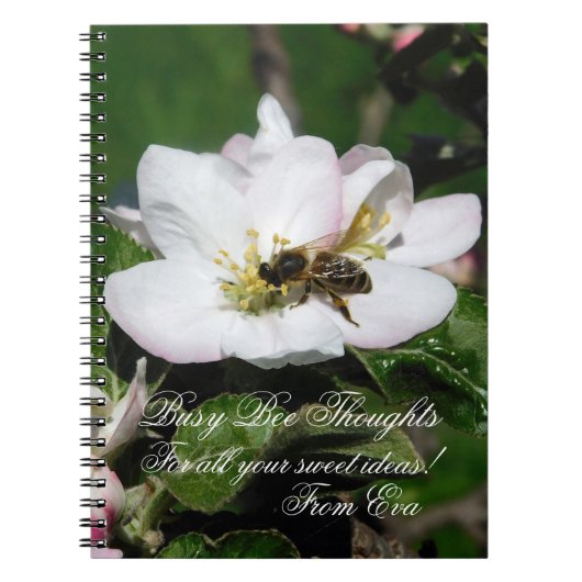Apple Blossom & Bee Macro Photo | Personalized Nam ノートブック (正面)