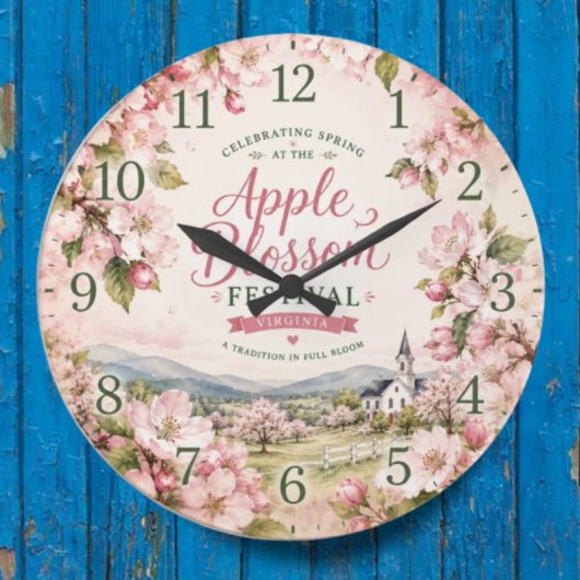 Apple Blossom Festival Virginia Spring Floral ラージ壁時計