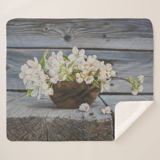 Apple Blossom Still Life – Original Fine Art Print シェルパブランケット (正面(横))