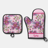 Apple Blossoms and Pink Polka Dots 鍋つかみ&鍋敷きセット (正面)