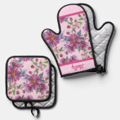Apple Blossoms and Pink Polka Dots 鍋つかみ&鍋敷きセット (正面/裏面)
