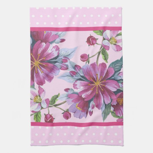 Apple Blossoms and Pink Polka Dots Kitchen Towel キッチンタオル (縦)