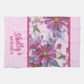 Apple Blossoms and Pink Polka Dots Kitchen Towel キッチンタオル (横)
