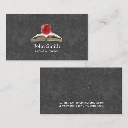 Apple & Book Chalkboard背景先生 名刺 (正面/裏面)