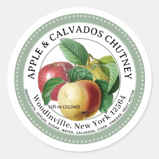 Apple Calvados Chutney Jam製品ラベル ラウンドシール (正面)