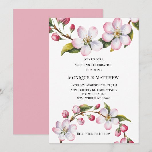 Apple Cherry Blossom Wedding Celebration  招待状 (正面/裏面)