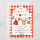 Apple Clothesline Fall Rustic Gingham Baby Shower 招待状 (正面)