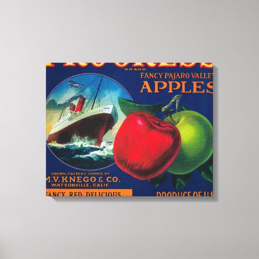 Apple Crate LabelWatsonville(カリフォルニア州) キャンバスプリント (正面)