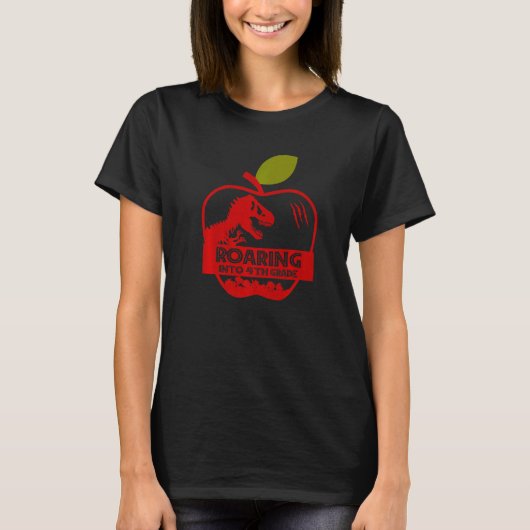 Apple Dinosaur Back To School Roaring Into 4th Gra Tシャツ (正面)