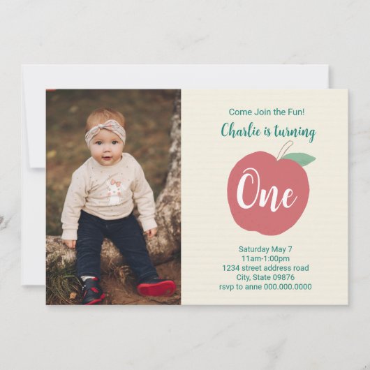 Apple First誕生日フォト招待状 招待状 (正面)