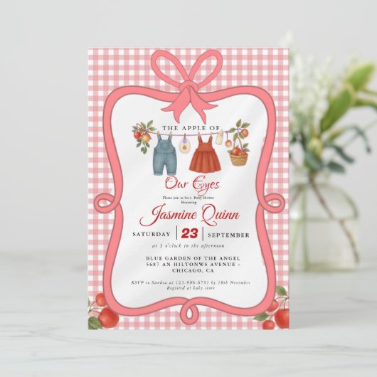 Apple Fruit Fall baby shower  Baby sprinkle 招待状 (スタンド正面)