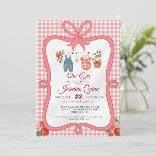 Apple Fruit Fall baby shower Baby sprinkle 招待状 (スタンド正面)