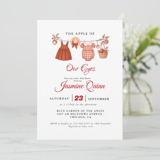 Apple Fruit Fall baby shower Baby sprinkle 招待状 (スタンド正面)