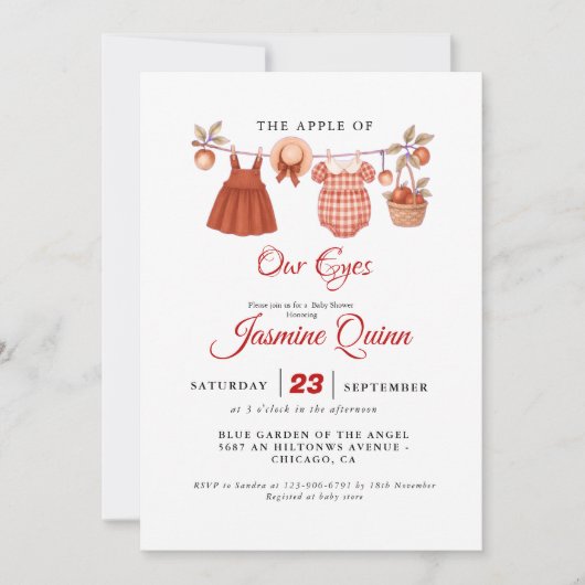 Apple Fruit Fall baby shower Baby sprinkle 招待状 (正面)