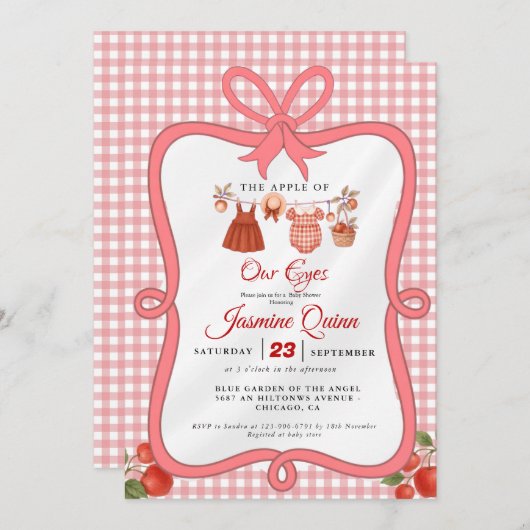 Apple Fruit Fall baby shower  Baby sprinkle 招待状 (正面/裏面)