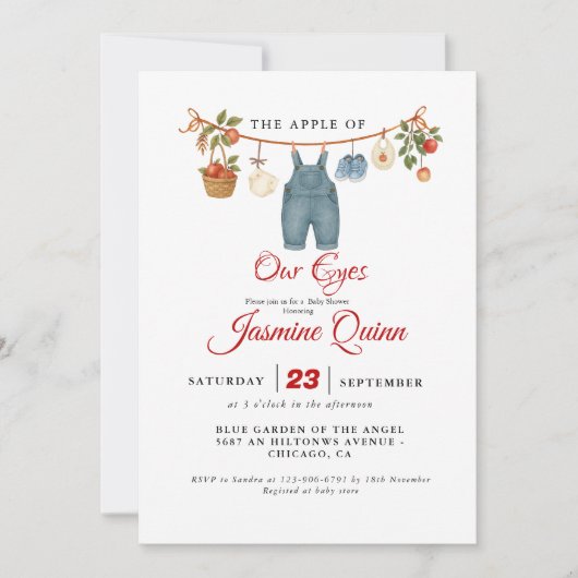 Apple Fruit Fall baby shower  Baby sprinkle 招待状 (正面)