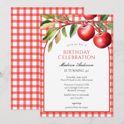 Apple Fruits Birthday Invitation 招待状 (正面/裏面)